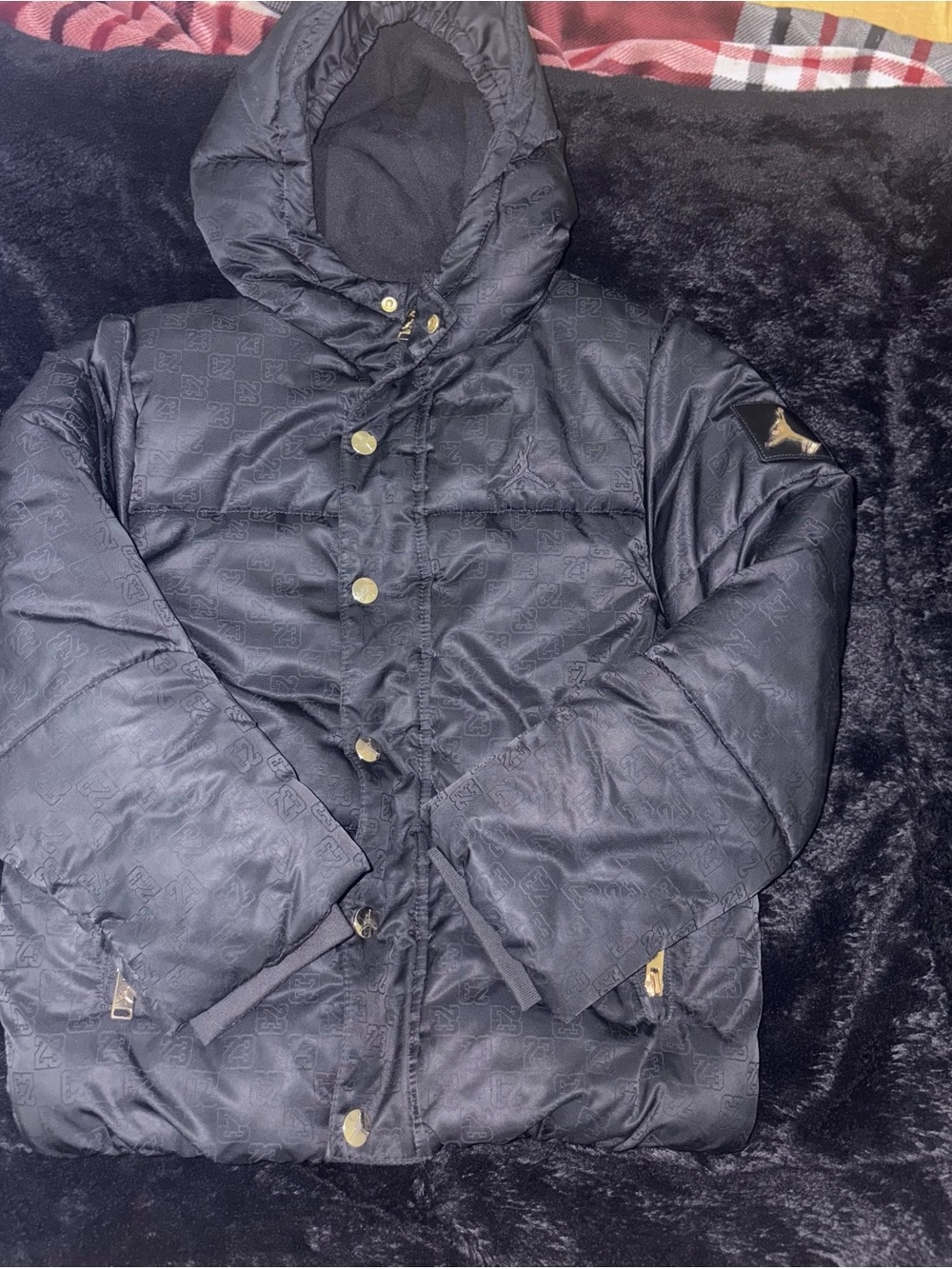 Jordan Kids Black Hooded Quilted Jacket